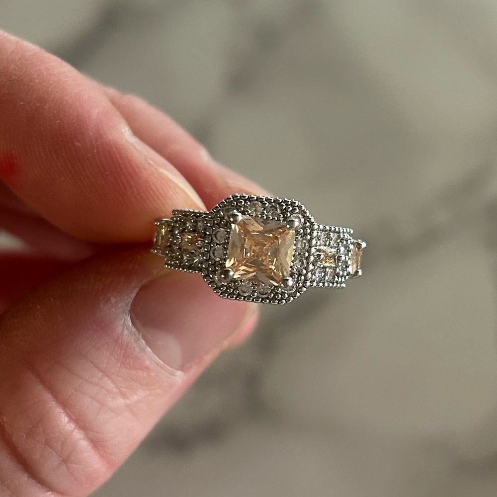 Sterling Silver Champagne Zirconia Ring
